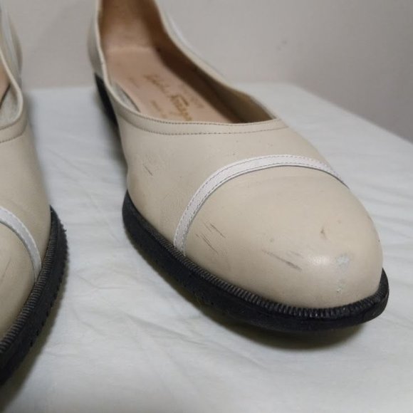 Salvatore Ferragamo Leather Slip On Almond Toe Shoes Cream Women's Size 8.5 4A - Picture 9 of 16